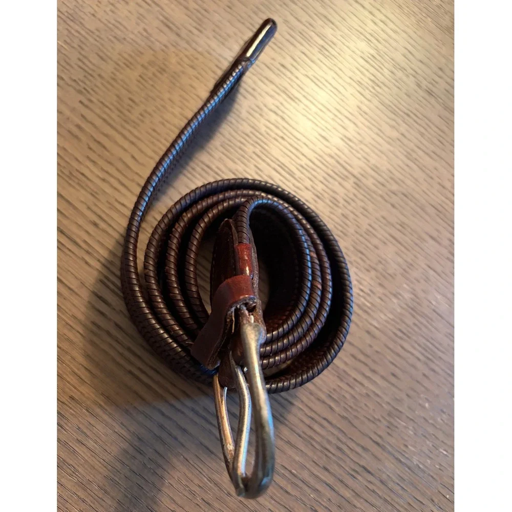 J. McLaughlin Mens Braided Leather Belt Dark Brown Woven Silver Buckle Size 36